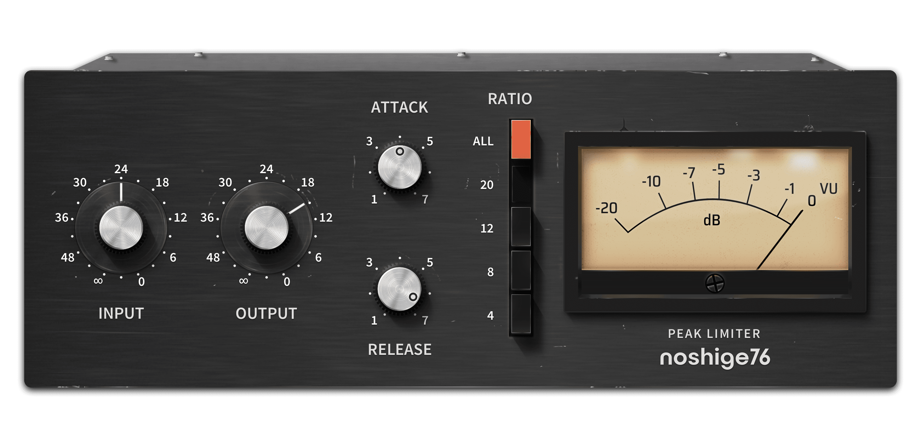noshige76 — FET-style peak limiter plugin UI